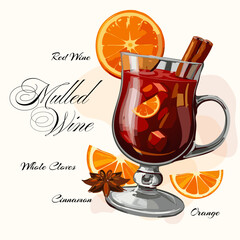 Mulled Wine Cocktail Flat design. Summer Cocktail Drink Vector Illustration