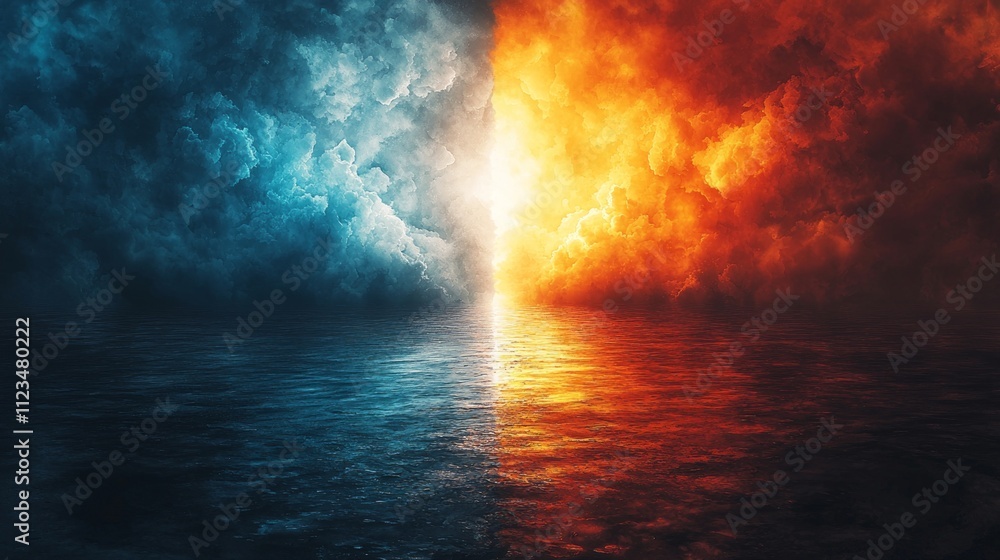 Poster abstract design features two landscapes blending together showcasing vibrant colors and shapes. spli