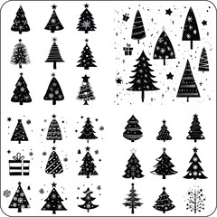 Obraz premium Flat Design Christmas Tree Icons, Christmas tree vector silhouette art illustration isolated on white background