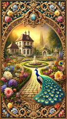 Fototapeta premium Enchanted Garden Manor with Peacock