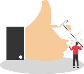 Stress and failure. Businessman removed thumb up with eraser. Modern vector illustration in flat style

