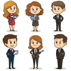 Fototapeta premium Cartoon Characters: Group of Business Professionals Engaging in Conversation While Walking Together