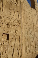 Temple of Karnak, Luxor City, Egpyt, Africa. The carvings on the walls of the Temple of Amun.