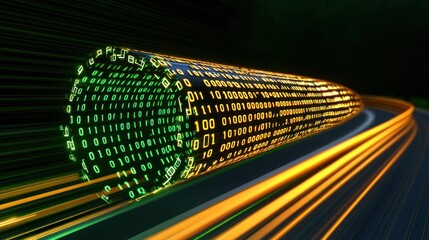 Green and Yellow Binary Stream: Symbolizing Data Transfer and Technology Advancement