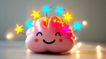 Happy Brain Decorated With Shining Stars