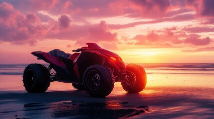 Futuristic ATV on a Beach at Sunset