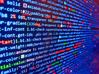 Finance and economic graphs. Business analysis concept. Backend coding with go and java. Big overload blockchain data. Digital data on screen monitor for stock trading business online.