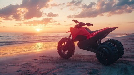 Fototapeta premium Futuristic ATV on a Beach at Sunset