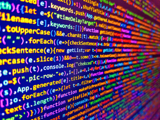Digital technology industry concept development of programming and coding technologies. Binary...