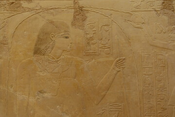 Ramose tomb, Tombs of the Nobles, Luxor, Egypt, Africa. Untouched or damaged wall friezes of an ancient Eyptian Governors tomb.