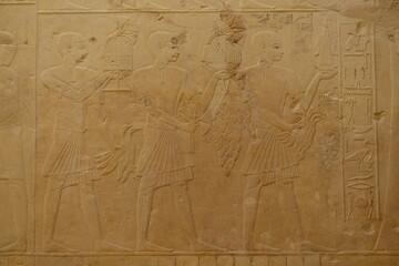 Ramose tomb, Tombs of the Nobles, Luxor, Egypt, Africa. Untouched or damaged wall friezes of an ancient Eyptian Governors tomb.