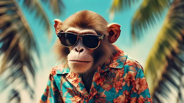 clothes sunglasses cool created dressed nft monkey style hawaiian vintage fashion funny abstract animal art beautiful bright burn cartoon colourful