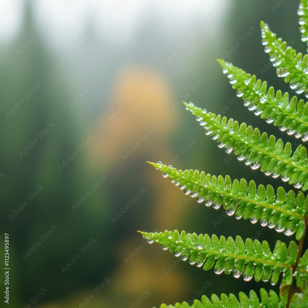 Aufkleber lush green fern leaves in a tranquil forest setting surrounded by vibrant fall colors and soft natur