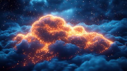 Futuristic cloud computing concept showing digital network connections, ideal for tech, business, and IT visuals.