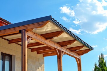 Stunning Home Patio Cover Under a Clear Blue Sky: An Ideal Structure for Outdoor Relaxation and Protection