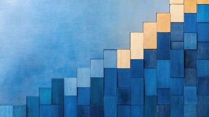 Fototapeta premium Ascending Steps of Success: Wooden Blocks Staircase with Upward Arrow for Business or Personal Growth Progress