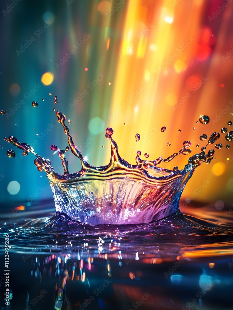 Poster Vibrant Water Splash with Colorful Background Creating a Dynamic and Captivating Visual Experience for Artistic and Creative Projects