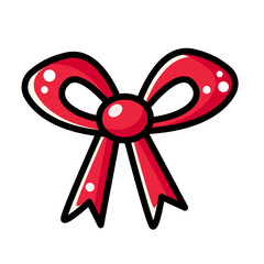 Obraz premium Christmas red decorative outline ribbon bow isolated on white background. Cute christmas coquette aesthetic bow. Use for decoration, textile, fabrics