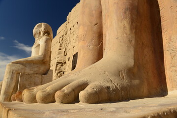 Temple of Karnak, Luxor, Egypt, Africa. Colossus statue of Pharoah Thutmose II.