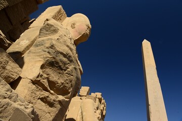 Karnak temple, Luxor City, Egypt, Africa. The group of Obelisk behind the Hypostyle hall of the...