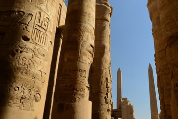 Temple of Karnak, Luxor City, Egypt, Africa. The ancient architecture and Obelisks of the temple.