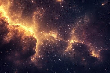 Fototapeta premium A Cosmic Tapestry of Golden Nebulae and Stars