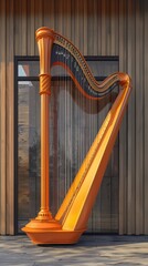 Vibrant Orange Harp   Elegant Handcrafted Musical Instrument for Acoustic Performances Concerts and Musical Decor