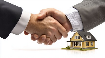 Handshake symbolizes landlord agreement; house represents property rental.