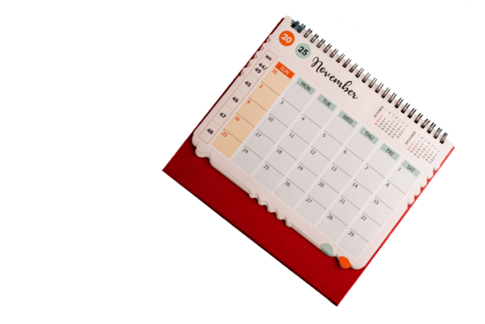 November 2024 calendar. Page of the annual business desk month calendar isolated on transparent png