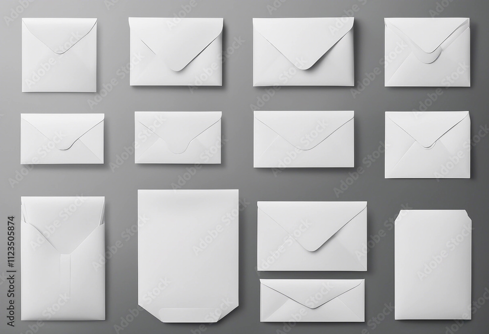 Poster set collection of blank letter envelopes isolated on transparent background