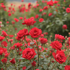 Fototapeta premium Un lindo campo lleno de pequeñas rosas de color ojo,muy bellas