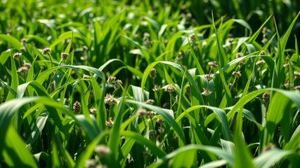 Obraz premium Close-up Green Maize Field with Bindweed - Stunning Detail