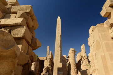 Karnak temple, Luxor City, Egypt, Africa. The group of Obelisk behind the Hypostyle hall of the...