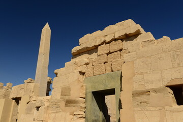 Karnak temple, Luxor City, Egypt, Africa. The group of Obelisk behind the Hypostyle hall of the...
