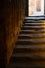 Obraz premium Temple of Hathor, Dendera, Quena, Egypt, Africa, the worn stairs at the top of the temple.