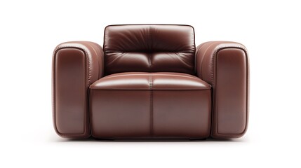 A brown leather chair with a white background