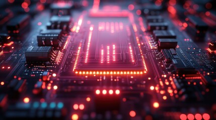 Obraz premium Closeup of a glowing circuit board with intricate details