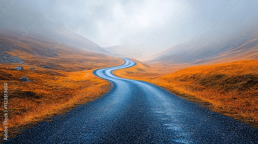 Poster a winding road stretching into a bright horizon symbolizing the journey of self-discovery stock phot