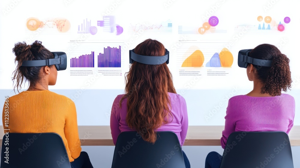 Poster three individuals using vr headsets for data visualization