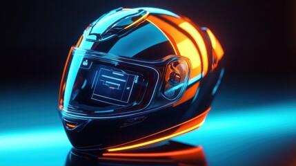 Fototapeta premium Sleek motorcycle helmet with vibrant neon accents