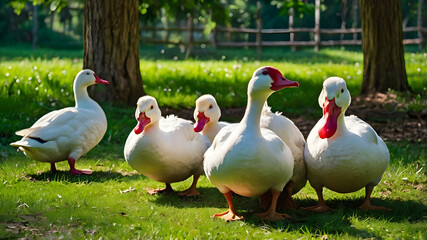 Obraz premium geese in the grass ai generative