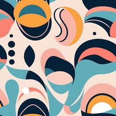 Joyful Abstract Seamless Pattern:  A vibrant and playful pattern featuring a delightful mix of organic and geometric shapes in a warm color palette.