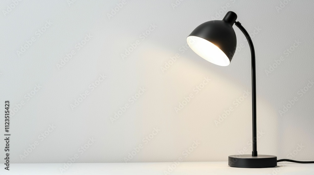 Poster minimalist black desk lamp with a sleek design and focused light beam, ideal for modern workspaces a