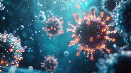 Fototapeta premium Microscopic Virus 3D Render, Abstract Science Background
