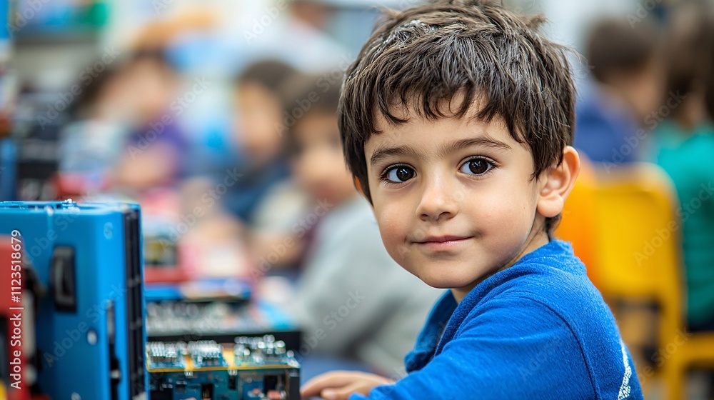 Aufkleber A hands-on activity where children learn about physics using interactive STEM kits Stock Photo with side copy space