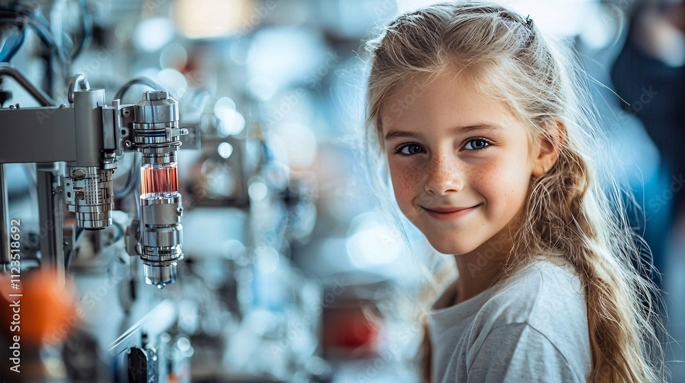 Poster A hands-on activity where children learn about physics using interactive STEM kits Stock Photo with side copy space