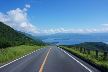 Fototapeta premium Road Trip Explore breathtaking landscapes with this serene road leading to untouched natural beauty 