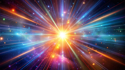 Obraz premium Vibrant cosmic starburst with colorful light beams, celestial wonder