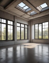 Obraz premium Studio windows framing the empty space and providing natural light for photography, photography studio, soft light, studio windows