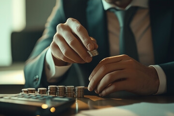 business man putting money coins saving growth up to profit interest for concept investment mutual fund finance and business